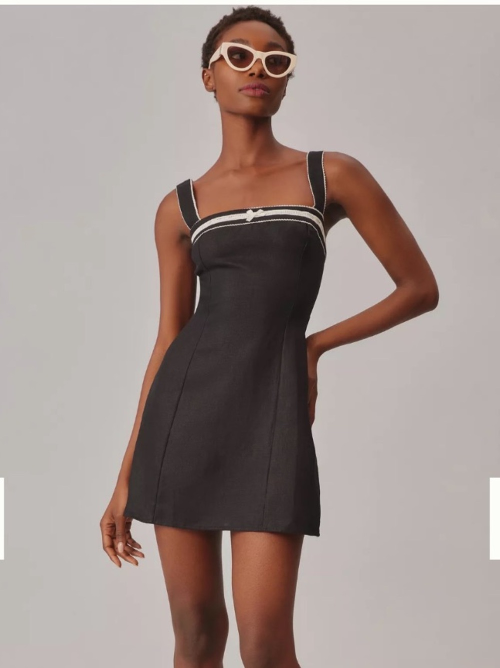 Reformation Elana Black Linen Lace Trim Mini Dress Size 10